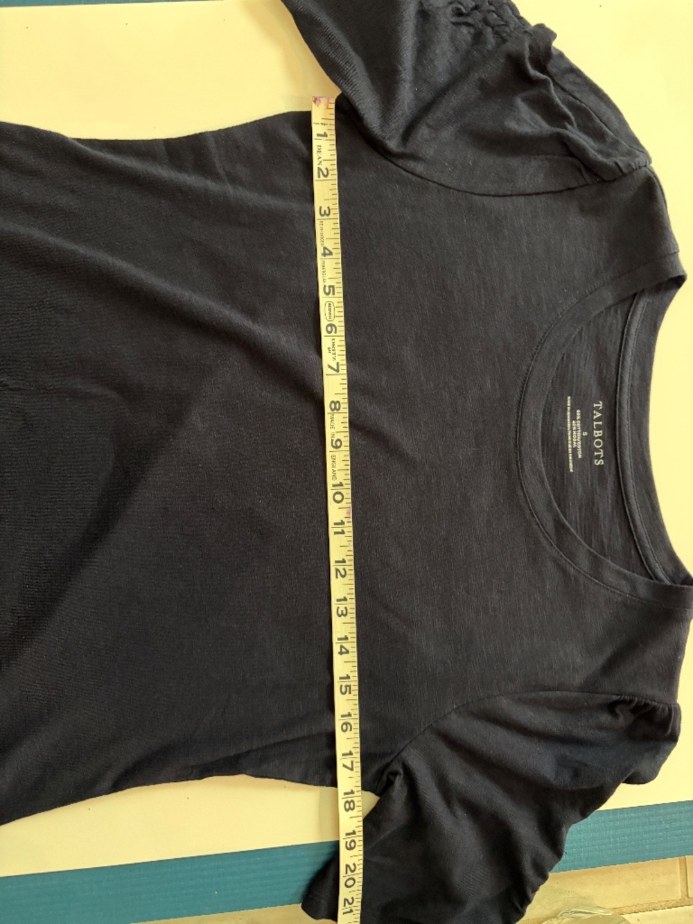 Talbots Ruched Cuff Crewneck T-Shirt Navy Blue - Picture 7 of 8